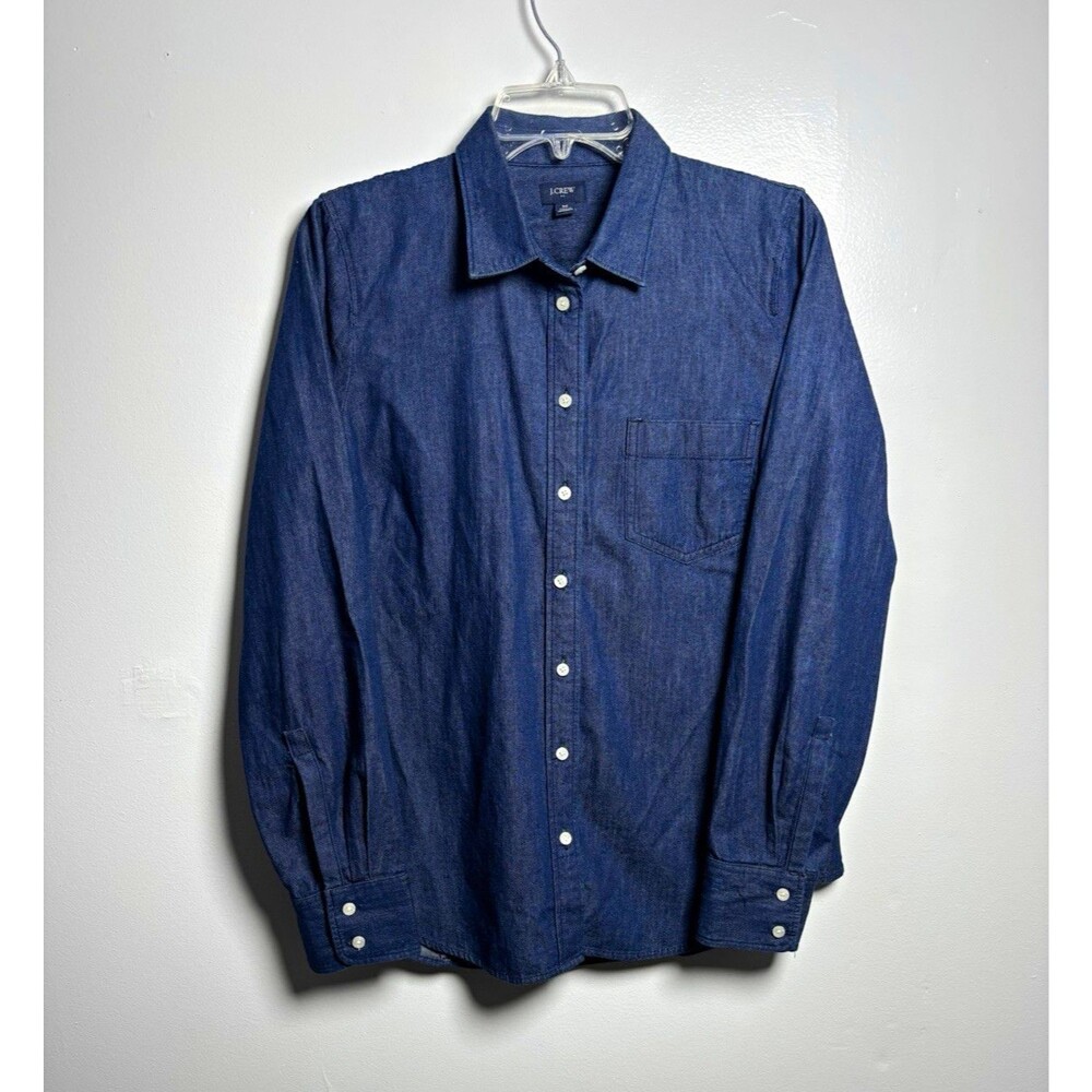 J.Crew Women’s M Blue Denim 100% Cotton Long Slv Button-Up Shirt Pockets BP273
